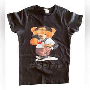NWOT Teddy Bear Cute #Selfie  Black Youth XS T-Shirt